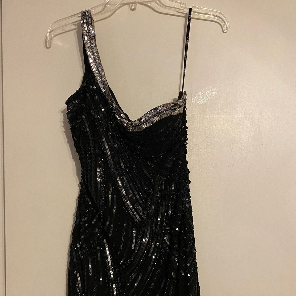 Scala one shoulder, black & silver formal dress